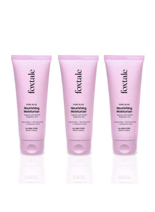 Foxtale Nourishing Ceramide Face Moisturizer - (Pack of 3) with Niacinamide for 100 Hr Hydration, Lightweight & Non-Sticky, For Soft & Glowing Skin, Men & Women, All Skin Types 100ml*3 - Image 1